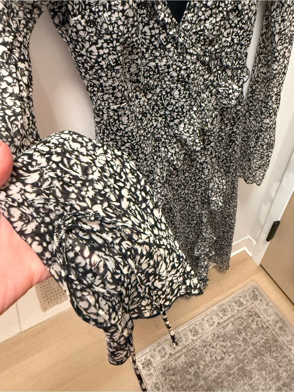 Abercrombie & Fitch Black and White Floral Wrap Midi Dress